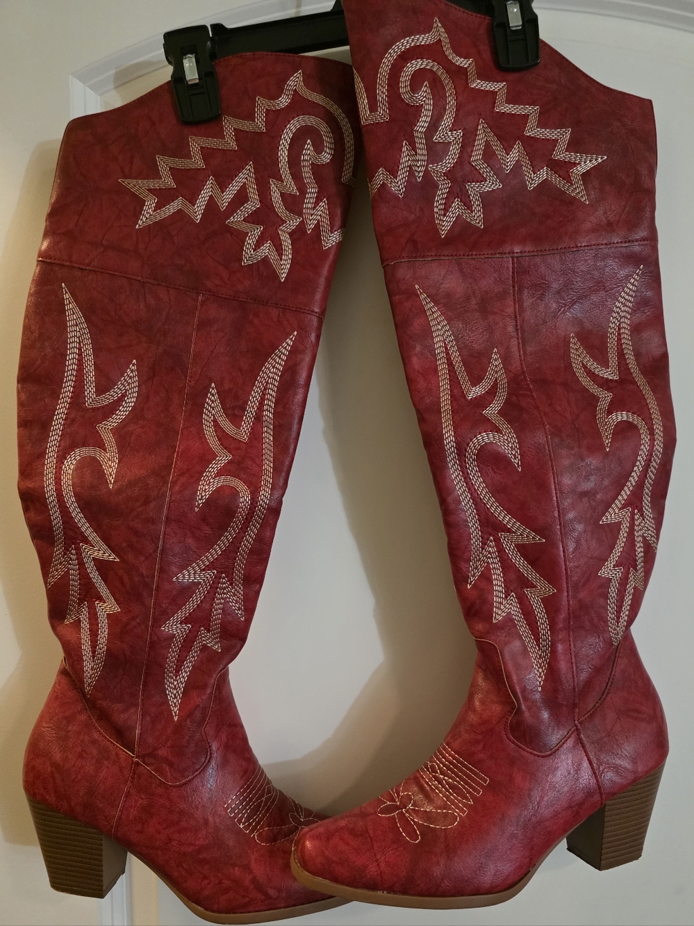Women's Red Embroidered Western Over-The-Knee Boots